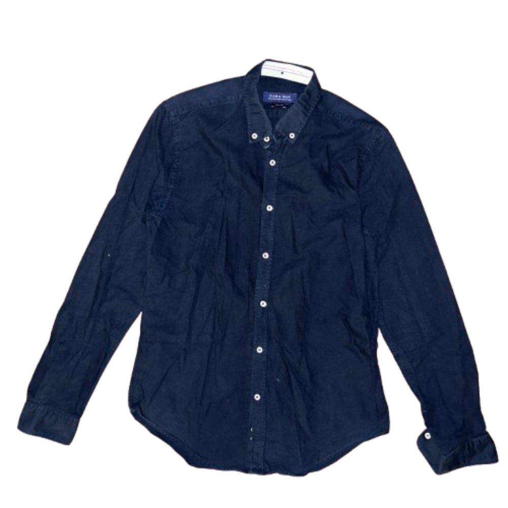 ZARA MAN Slim Fit Medium Dark Blue Button Down Shirt Button Up Long Sleeve